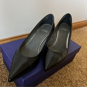 Stuart Weitzman Power Calf Leather Pumps Black Short Heel 50’s Style Size 9